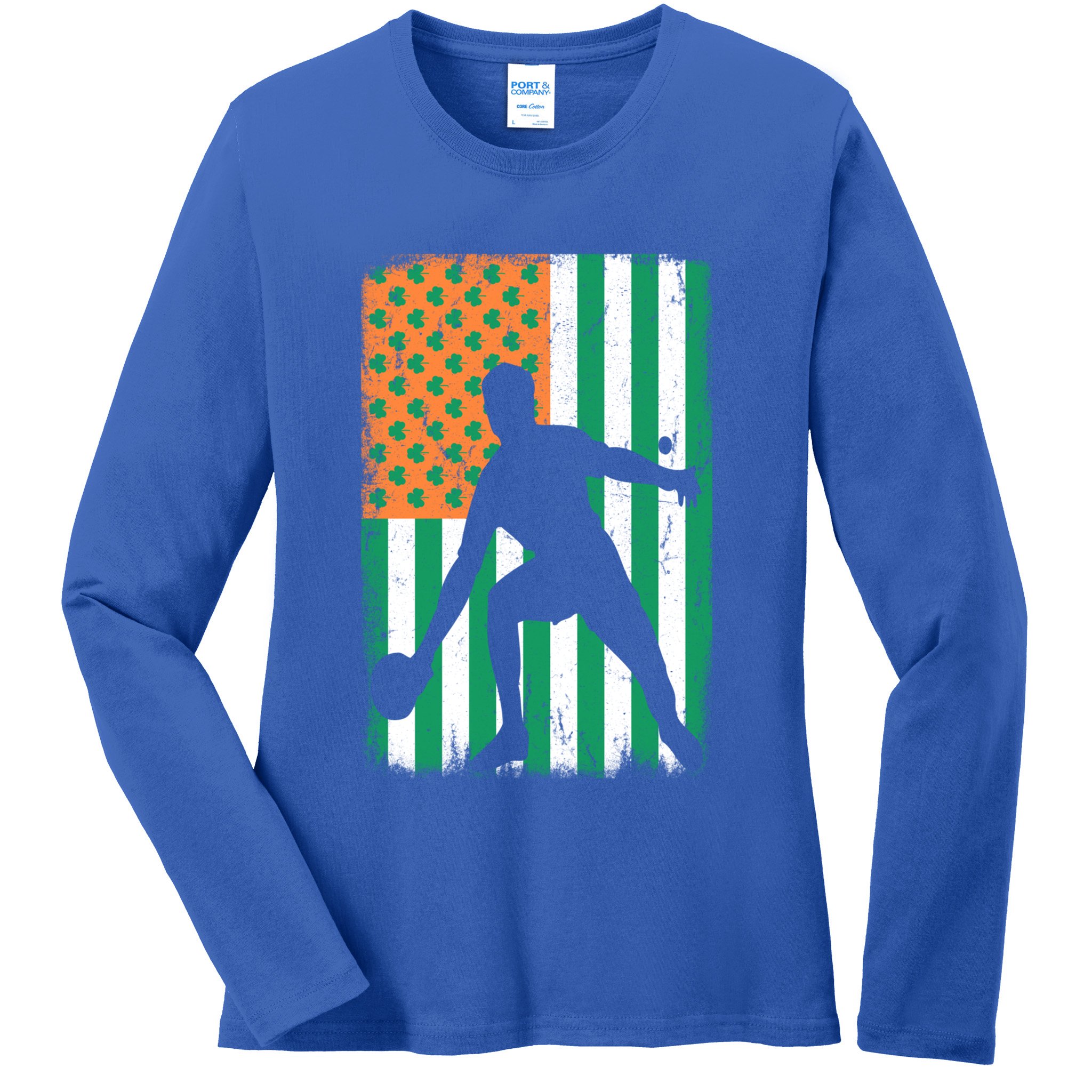Ping Pong Irish American Flag St Patrick's Day Table Tennis Funny Gift Ladies Long Sleeve Shirt