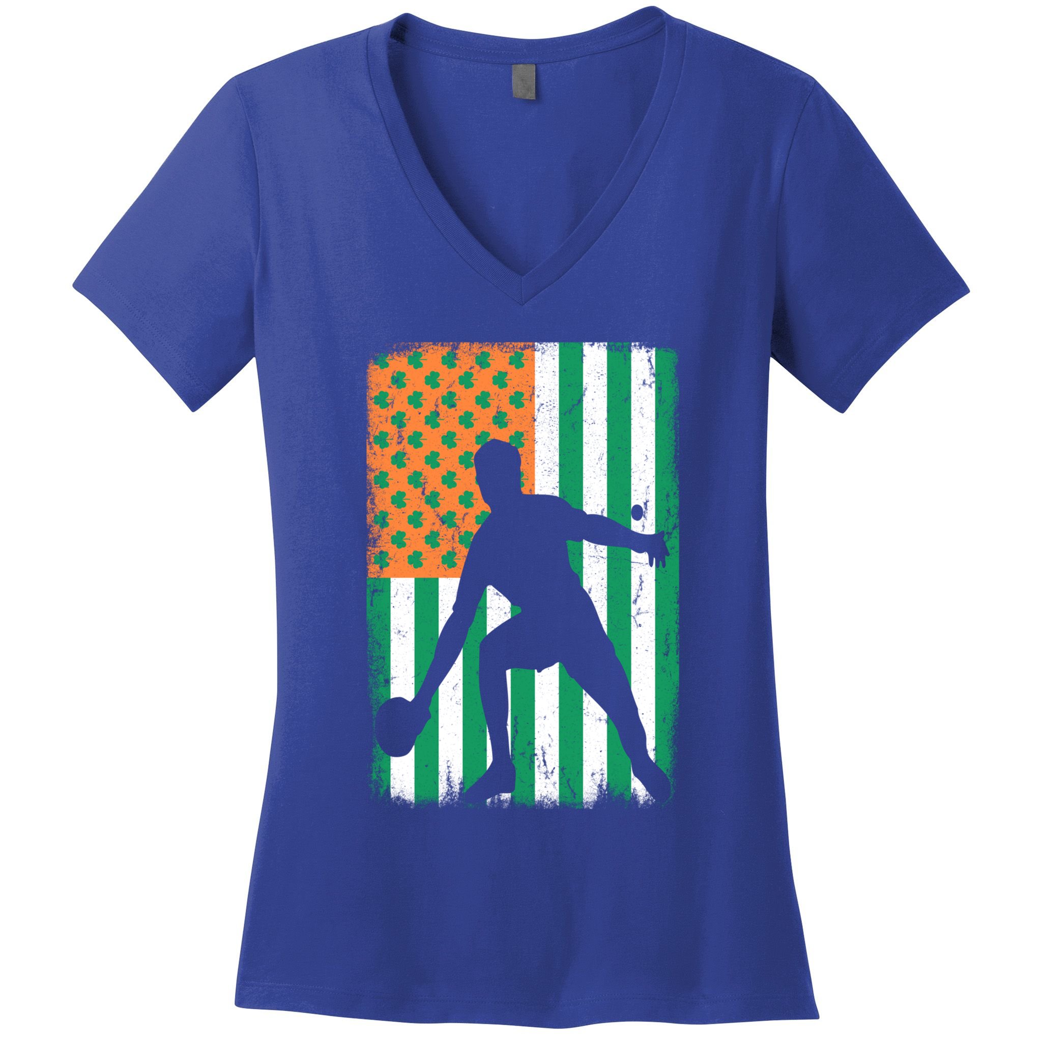 Ping Pong Irish American Flag St Patrick's Day Table Tennis Funny Gift Women's V-Neck T-Shirt
