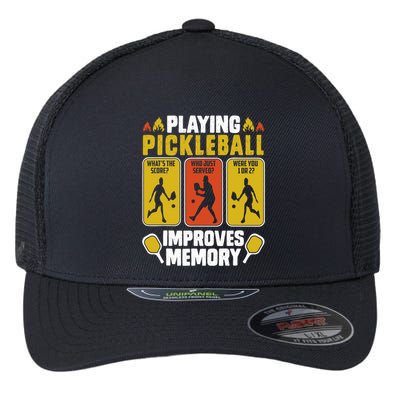 Playing Pickleball Improves Memory Funny Pickleball Player Flexfit Unipanel Trucker Cap