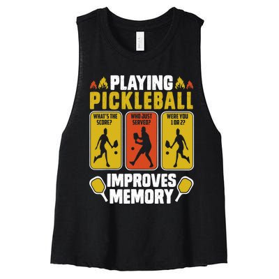 Playing Pickleball Improves Memory Funny Pickleball Player Women's Racerback Cropped Tank