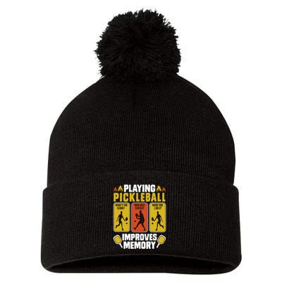 Playing Pickleball Improves Memory Funny Pickleball Player Pom Pom 12in Knit Beanie