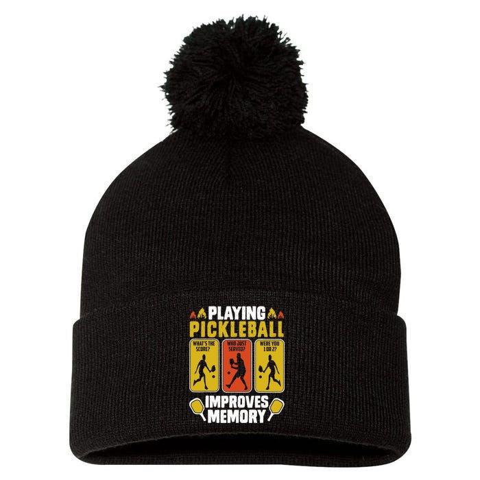 Playing Pickleball Improves Memory Funny Pickleball Player Pom Pom 12in Knit Beanie