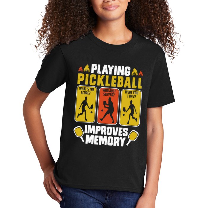 Playing Pickleball Improves Memory Funny Pickleball Player Kids T-Shirt