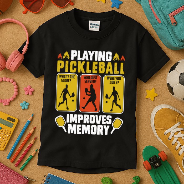 Playing Pickleball Improves Memory Funny Pickleball Player Kids T-Shirt