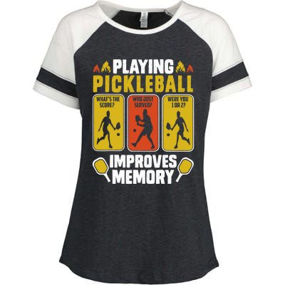 Playing Pickleball Improves Memory Funny Pickleball Player Enza Ladies Jersey Colorblock Tee