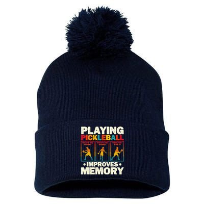 Playing Pickleball Improves Memory Funny Pickleball Player Pom Pom 12in Knit Beanie