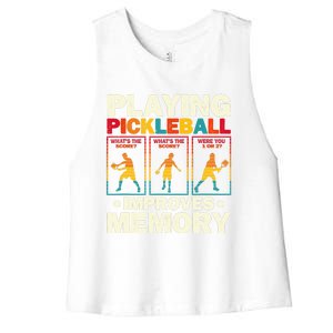 Playing Pickleball Improves Memory Funny Pickleball Player Women's Racerback Cropped Tank