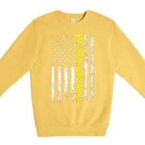 Pickleball Distressed USA Flag Premium Crewneck Sweatshirt