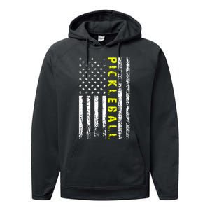 Pickleball Distressed USA Flag Performance Fleece Hoodie