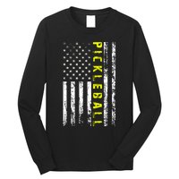 Pickleball Distressed USA Flag Long Sleeve Shirt