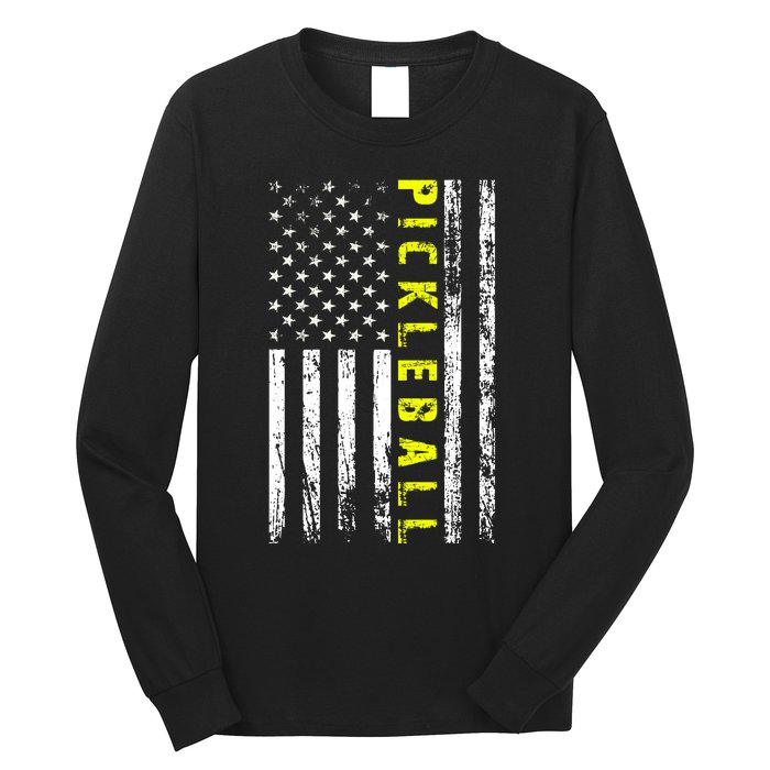 Pickleball Distressed USA Flag Long Sleeve Shirt