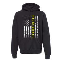 Pickleball Distressed USA Flag Premium Hoodie