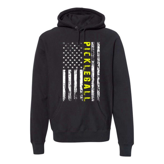 Pickleball Distressed USA Flag Premium Hoodie