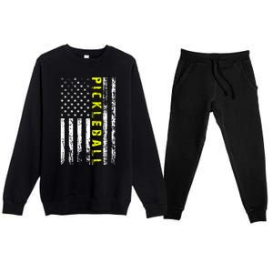 Pickleball Distressed USA Flag Premium Crewneck Sweatsuit Set