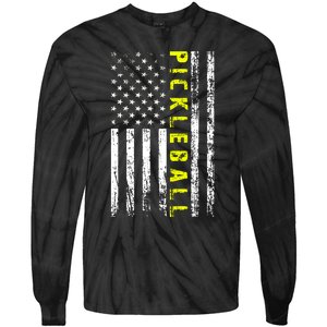 Pickleball Distressed USA Flag Tie-Dye Long Sleeve Shirt