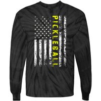 Pickleball Distressed USA Flag Tie-Dye Long Sleeve Shirt