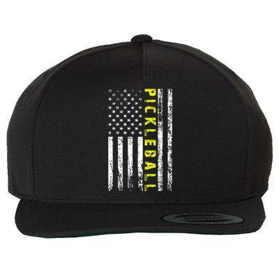 Pickleball Distressed USA Flag Wool Snapback Cap