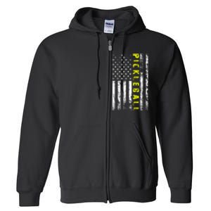 Pickleball Distressed USA Flag Full Zip Hoodie