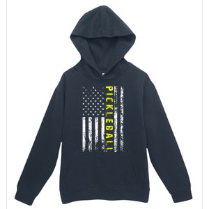 Pickleball Distressed USA Flag Urban Pullover Hoodie