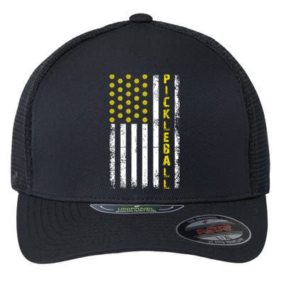 Pickleball Distressed USA Flag Flexfit Unipanel Trucker Cap