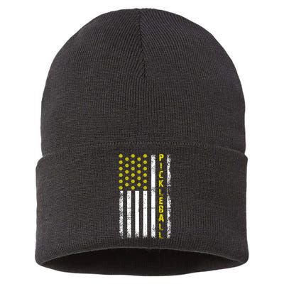 Pickleball Distressed USA Flag Sustainable Knit Beanie