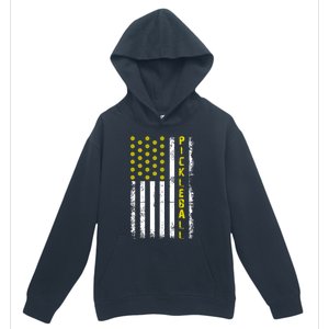 Pickleball Distressed USA Flag Urban Pullover Hoodie