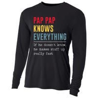 Pap Pap Knows Everything Funny Father's Day Cooling Performance Long Sleeve Crew