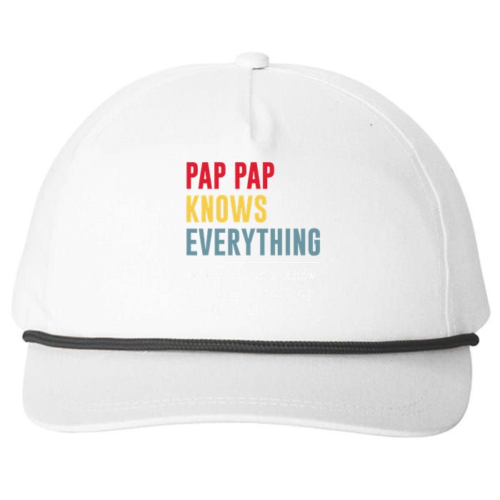 Pap Pap Knows Everything Funny Father's Day Snapback Five-Panel Rope Hat