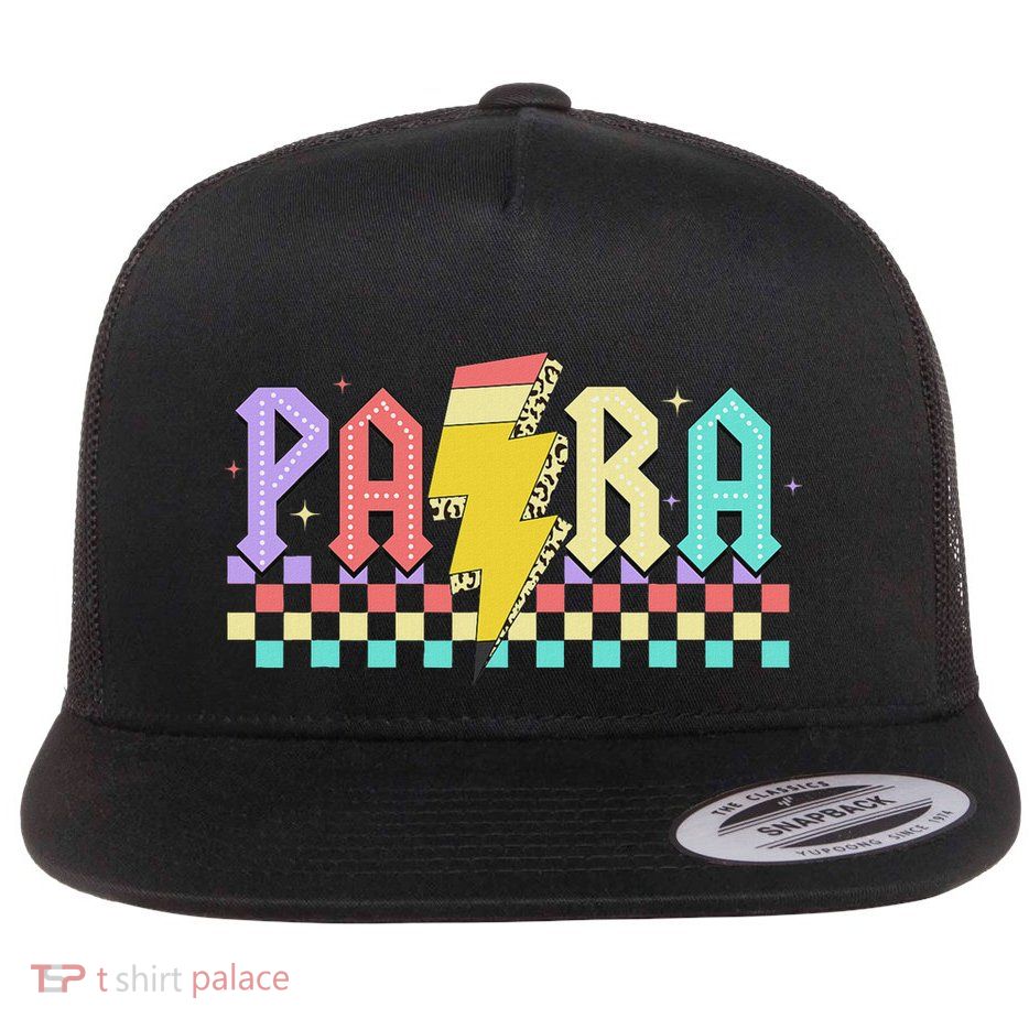 Para Pencil Lightning Paraprofessional Paras Back To School Flat Bill Trucker Hat