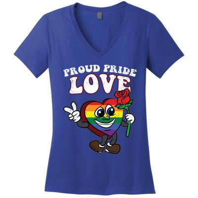 Pride Proud Love Gay Heart Lgbtq Rainbow Flag Funny Gift Women's V-Neck T-Shirt