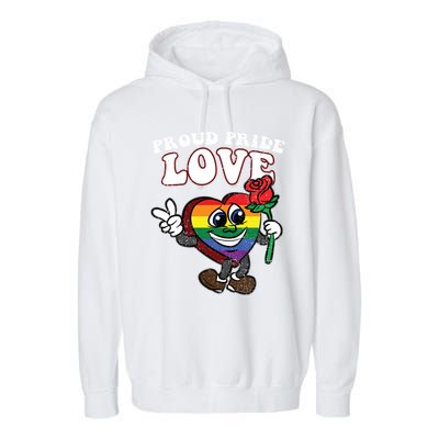 Pride Proud Love Gay Heart Lgbtq Rainbow Flag Funny Gift Garment-Dyed Fleece Hoodie