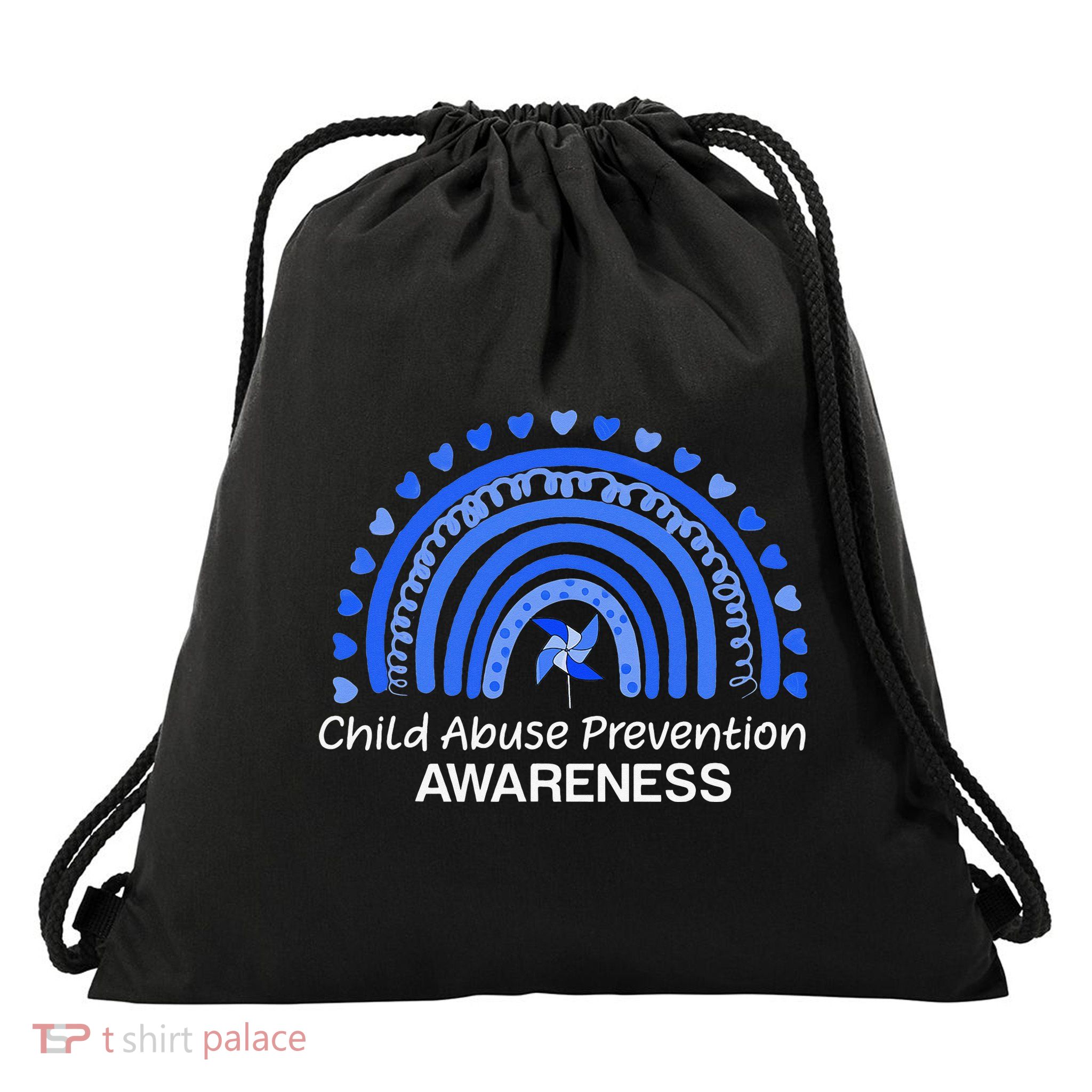 Pinwheel Peace Love Hope Child Abuse Prevention Awareness Drawstring Bag