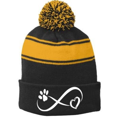 Paw Print Love Heart Funny Cool Dog Cat Mom Pet Animal Lover Stripe Pom Pom Beanie