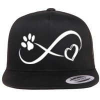 Paw Print Love Heart Funny Cool Dog Cat Mom Pet Animal Lover Flat Bill Trucker Hat