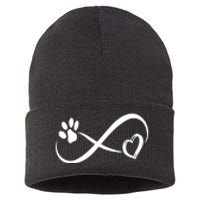 Paw Print Love Heart Funny Cool Dog Cat Mom Pet Animal Lover Sustainable Knit Beanie