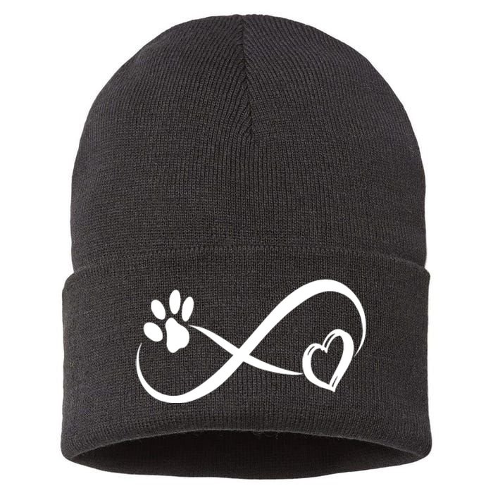 Paw Print Love Heart Funny Cool Dog Cat Mom Pet Animal Lover Sustainable Knit Beanie