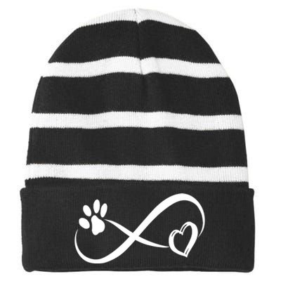 Paw Print Love Heart Funny Cool Dog Cat Mom Pet Animal Lover Striped Beanie with Solid Band