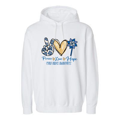 Pinwheel Peace Love Hope Abuse Prevention Awareness Meaningful Gift Garment-Dyed Fleece Hoodie