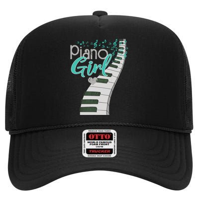 Piano Player Lover Kids Pianist Girls Piano Music High Crown Mesh Back Trucker Hat