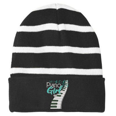 Piano Player Lover Kids Pianist Girls Piano Music Striped Beanie with Solid Band