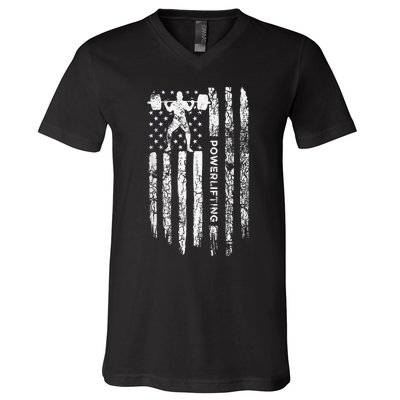 Patriotic Power Lifter Gym Funny American Flag Powerlifting V-Neck T-Shirt