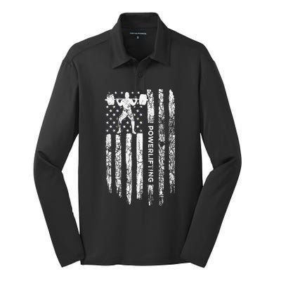 Patriotic Power Lifter Gym Funny American Flag Powerlifting Silk Touch Performance Long Sleeve Polo