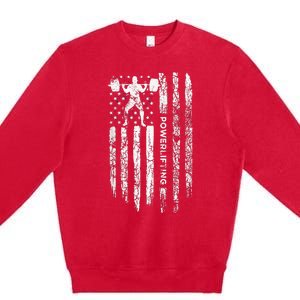 Patriotic Power Lifter Gym Funny American Flag Powerlifting Premium Crewneck Sweatshirt