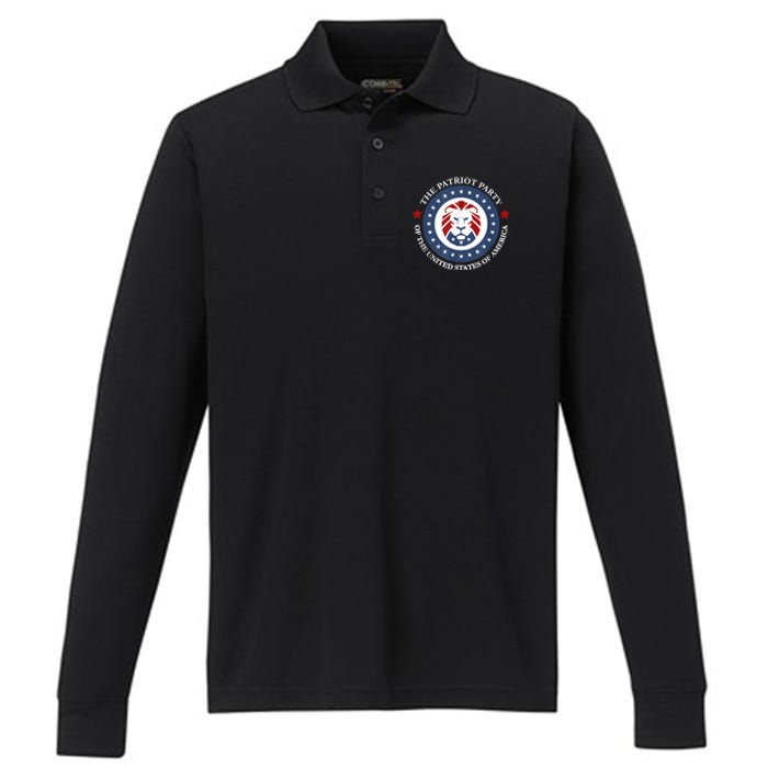 Patriot Party Lion United States 3rd Party Conservative Performance Long Sleeve Polo