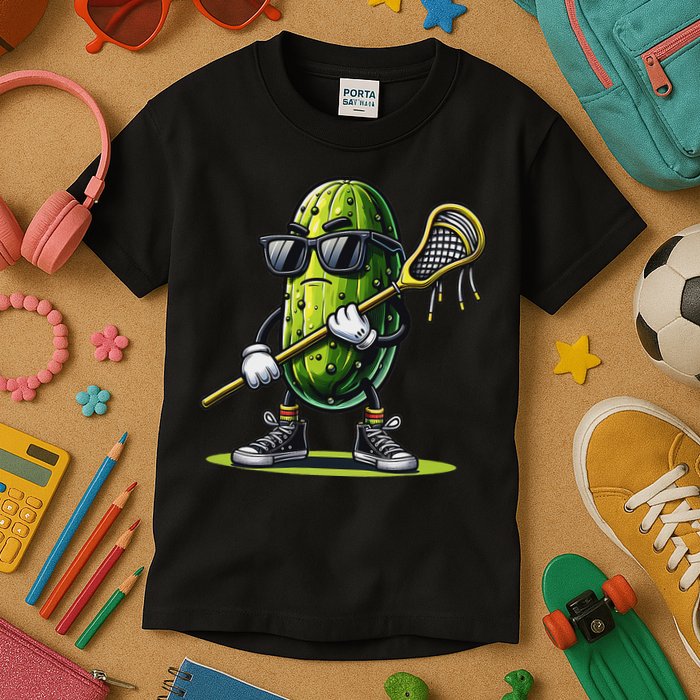 Pickle Playing Lacrosse Funny Sports Trendy For Kids T-Shirt
