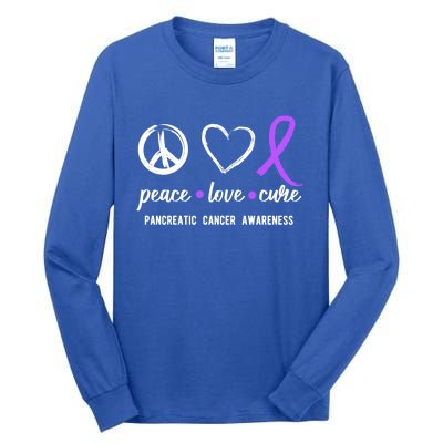 Pancreatic Peace Love Cure Gift Product For Cancer Awareness Meaningful Gift Tall Long Sleeve T-Shirt