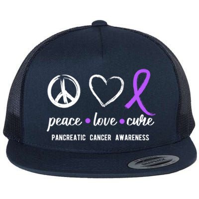 Pancreatic Peace Love Cure Gift Product For Cancer Awareness Meaningful Gift Flat Bill Trucker Hat