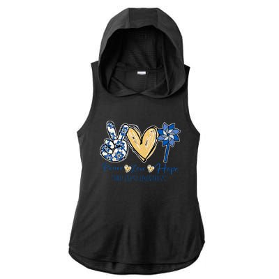 Pinwheel Peace Love Hope Child Abuse Prevention Awareness Ladies PosiCharge Tri-Blend Wicking Draft Hoodie Tank