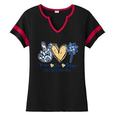 Pinwheel Peace Love Hope Child Abuse Prevention Awareness Ladies Halftime Notch Neck Tee