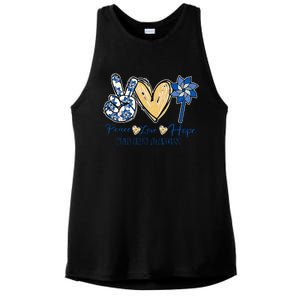 Pinwheel Peace Love Hope Child Abuse Prevention Awareness Ladies PosiCharge Tri-Blend Wicking Tank